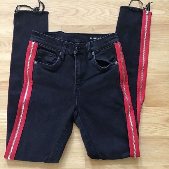 Blank NYC Jeans black skinny high rise red panel - Picture 1 of 4